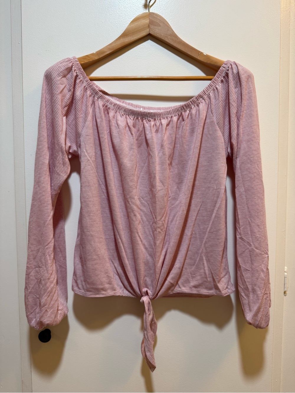 Women’s Pink Off-Shoulder Tie-Front Top